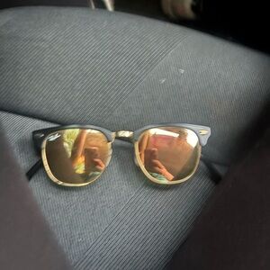 Ray-Ban Black Frame with Gold Mirror Lenses foldable